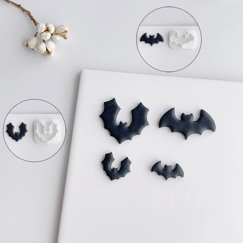 Geometric Shape Soft Pottery Polymer Clay Cutter Mini Cartoon Halloween Bat Ghost Earrings Pendant Cutting Mold Handmade Tools