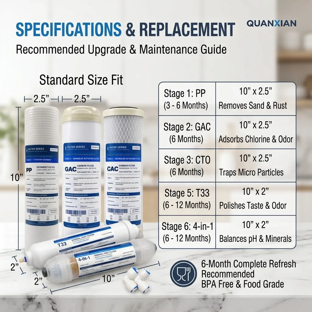 10 Inch 5-Stage RO Water Filter Replacement Set, Sediment Carbon 4-in-1 Mineral Alkaline Cartridge Kit for Under Sink Systems 3