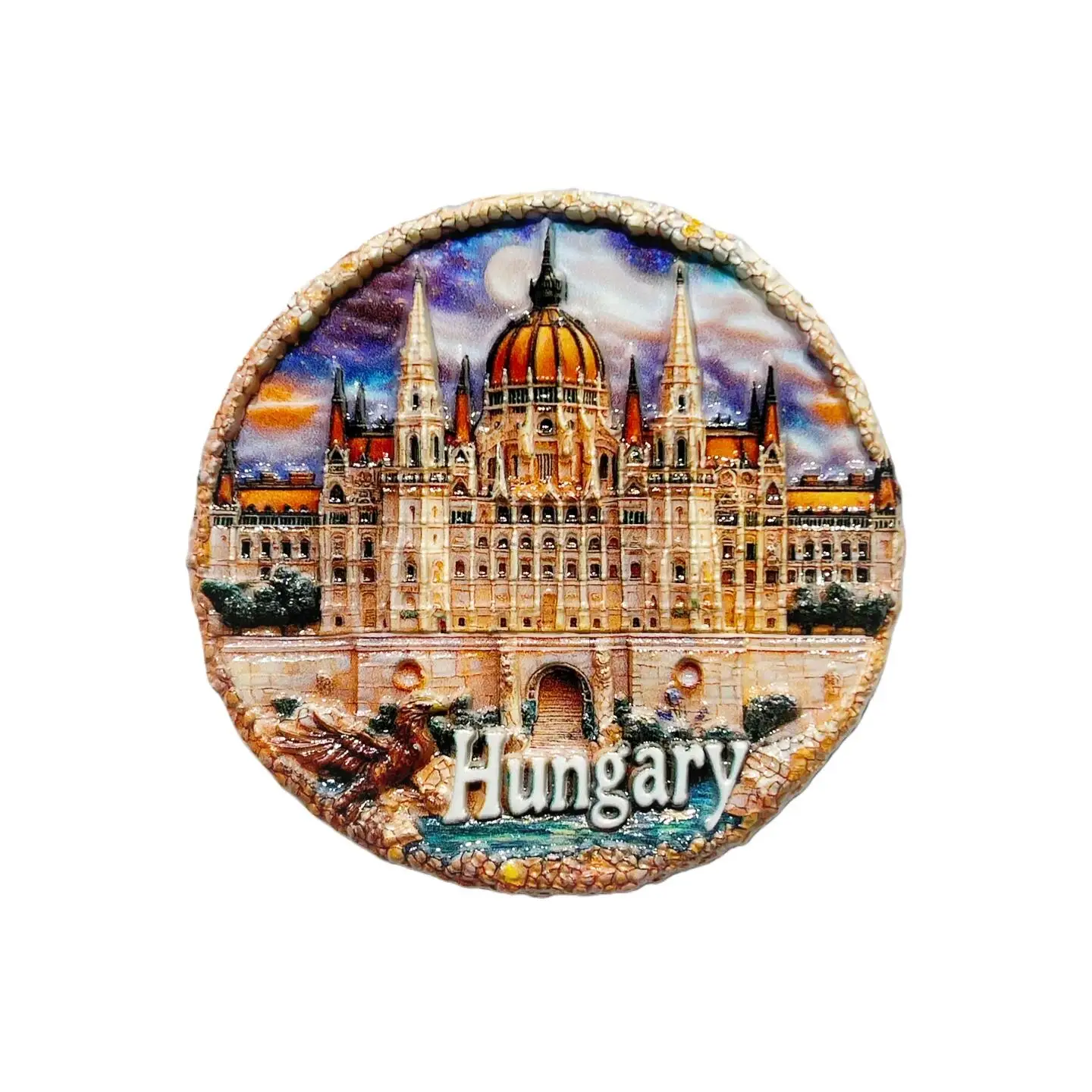 Hungary Budapest Travel Souvenir Creative Night View Landmark Parliament Building Disc Decorative Magnetic Refrigerator Magnet