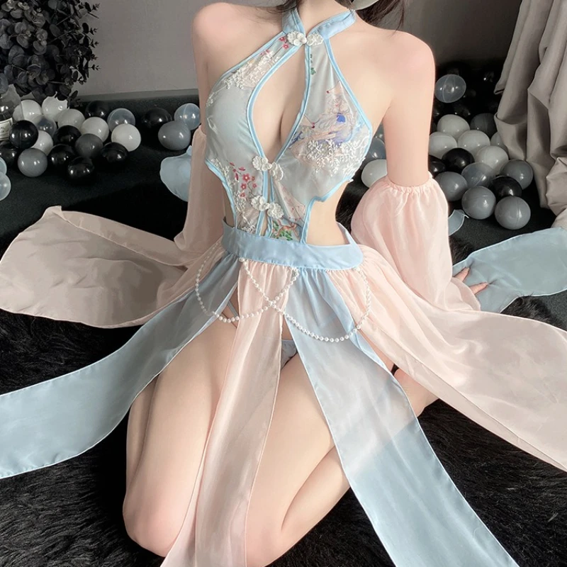 Women Lingerie Exotic Sets Nightwear Republic of China Ancient Hanfu Chinese Cheongsam Skirt Dress Cosplay Role Play Uniform