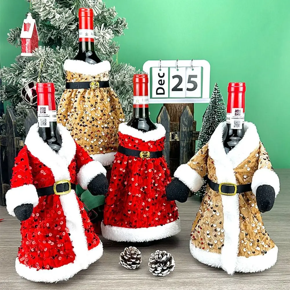 New Sequined Wine Bottle Covers Dust-proof New Year Christmas Decoration Plush Party Decor Champagne Bottle Cover