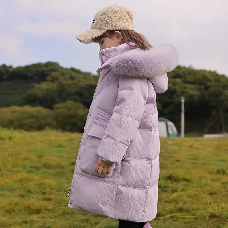 

New 2025 Winter Girls' Thermal Insulated Down Jacket - Trendy Stylish Mid-Length Winter Coat for Kids, Warmth & Fashion Combo