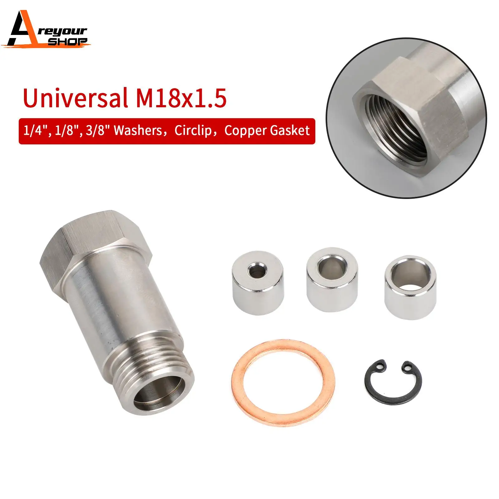 Areyourshop M18 X 1.5 O2 Oxygen Sensor Extension Extender Adapter Spacer 45MM Kit Car Accessories