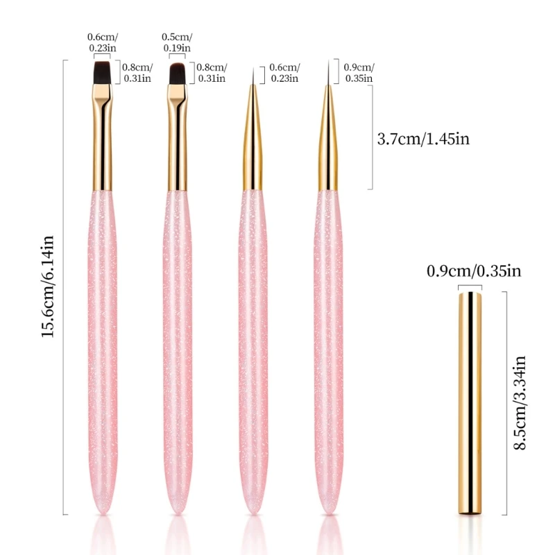 4 pennelli per unghie per penne design per smalto gel strumenti pittura per donne ragazze