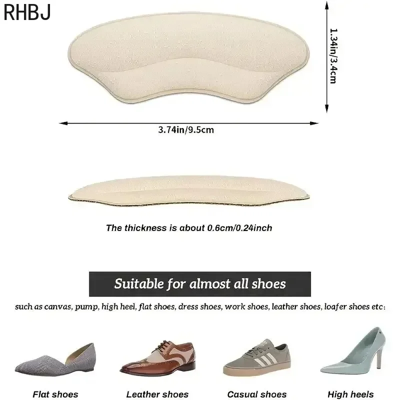 RHBJ 4PCS Heel Stickers for Anti-slip Anti-friction Prevent Heel Slip and Rubbing for High Heels Adjustable Half-size Insoles