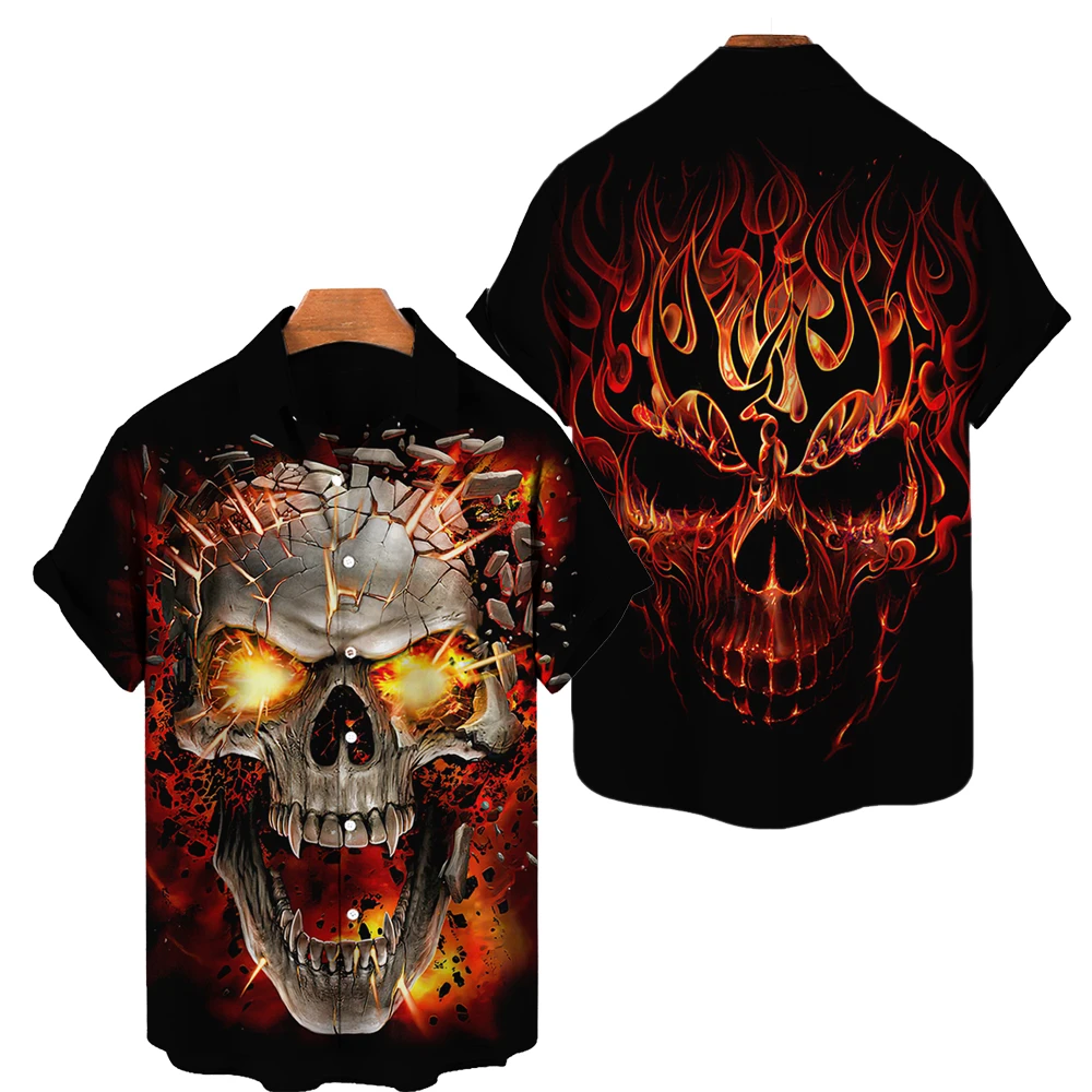 Skull printed men's shirt 2023 Unisex 3D printed shirt Summer street trend short sleeved clothing Men's loose Hawaiian shirts