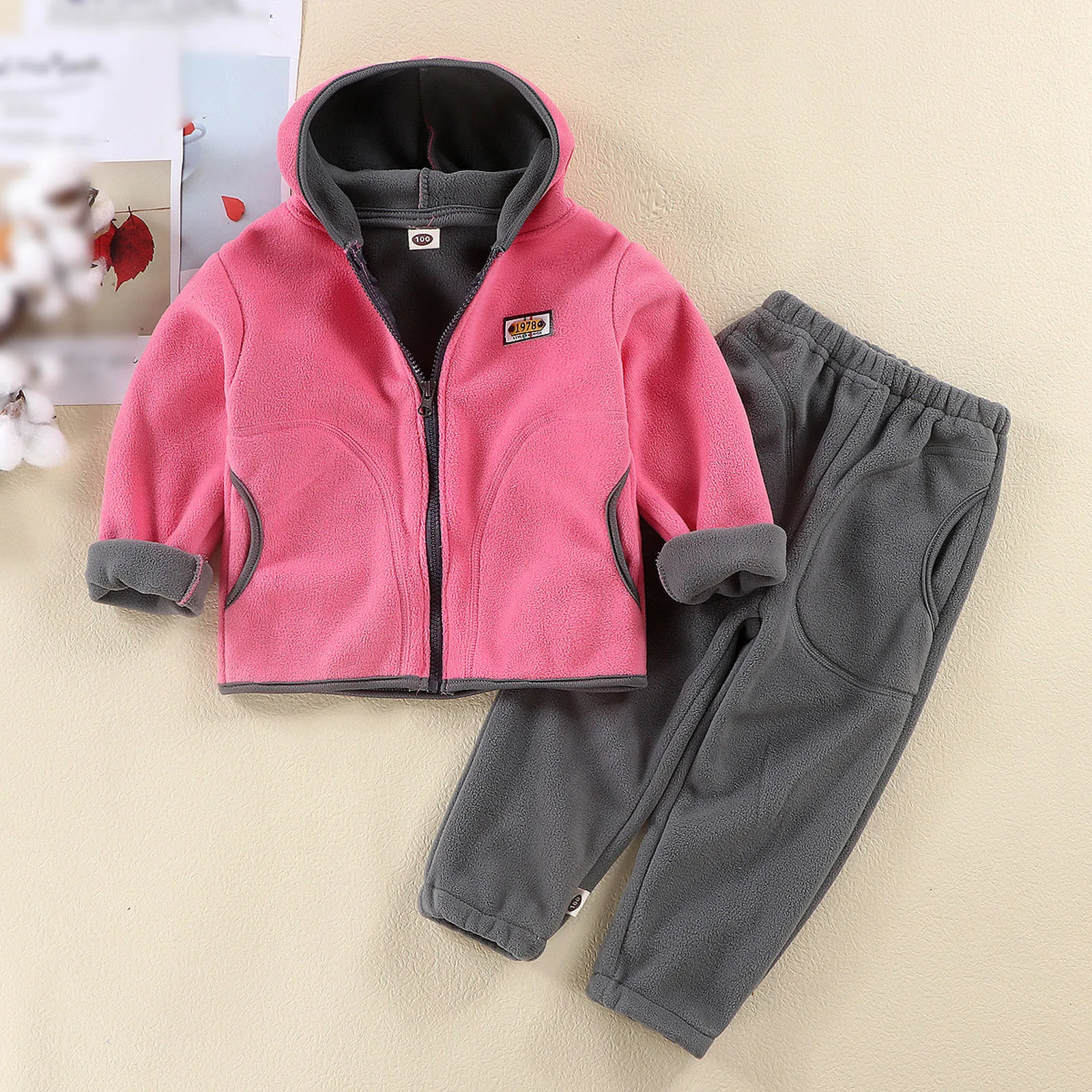 2024 Girl Boys Clothes Autumn Winter Fleece Clothes Sets Warm Long Sleeve Hooded Jacket Coat Pants 2 Pcs Set Children Clothes