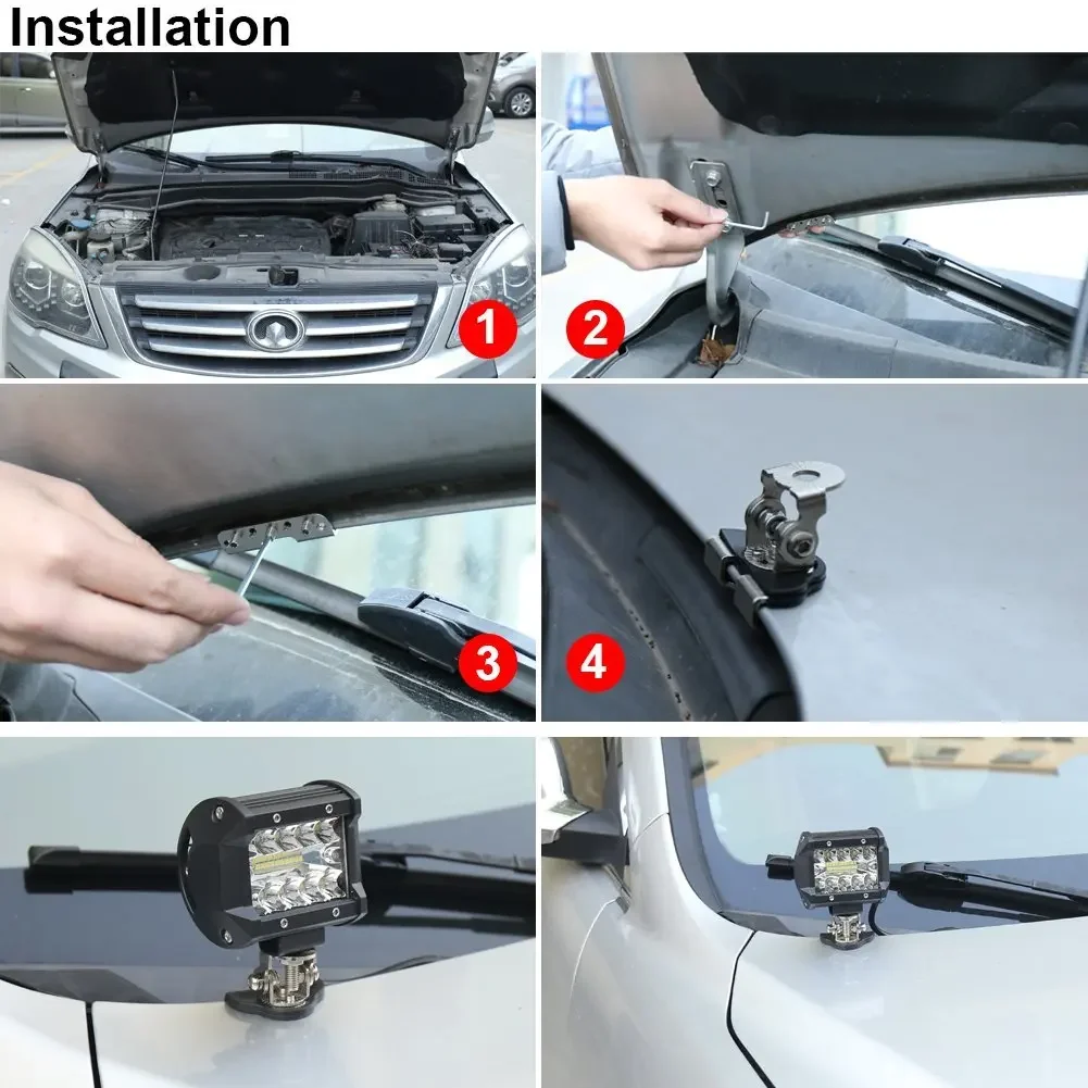 2 قطعة الفولاذ المقاوم للصدأ العالمي السيارات السيارات A-عمود هود LED العمل دعامة إضاءة حامل المشبك غطاء المحرك شريط مصابيح مشبك تثبيت