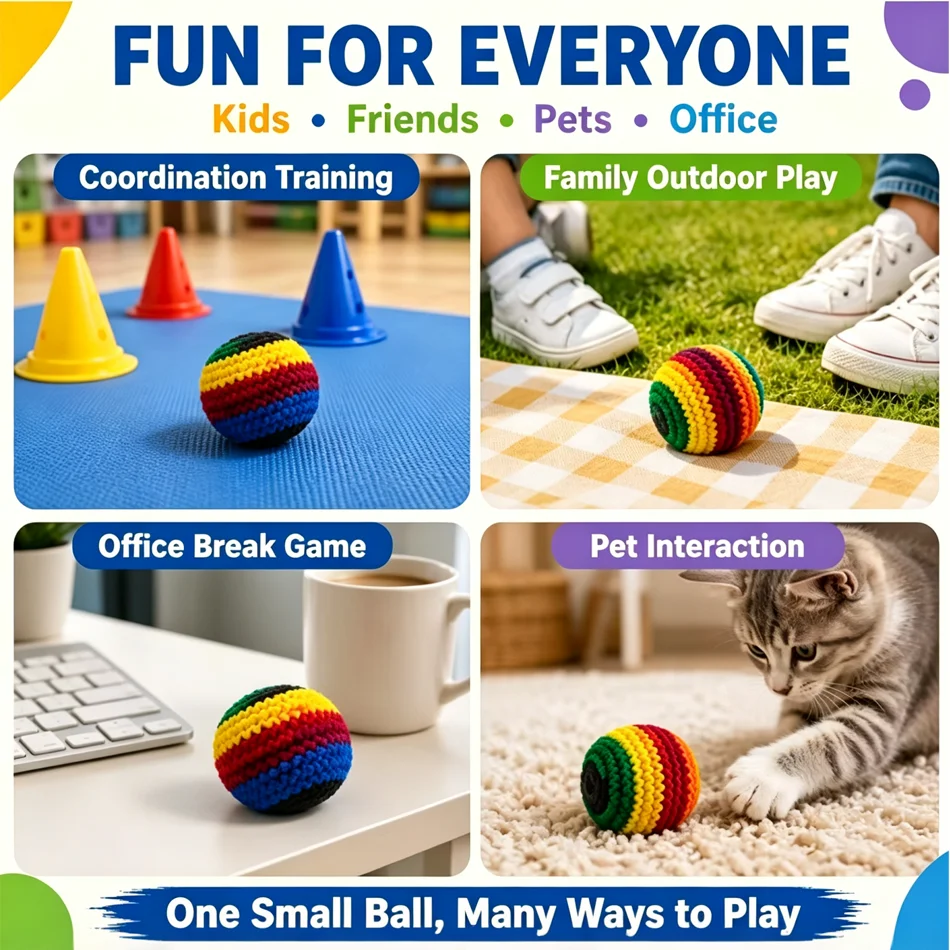 New Hand‑Knitted Rainbow Hacky Sack Thick Fuzzy Ball Stress Relief Kids Toy Parent‑Child Outdoor Game Gift