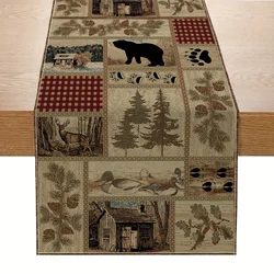 Vintage Forest Animals Bear Linen Table Runners Dresser Scarf Decor Farmhouse Kitchen Dining Table Runners Holiday Party Decor