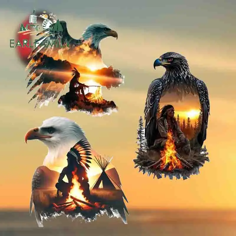 EARLFAMILY Indians And Eagles Animal Landscape Silhouette Series Car Decals Attractive Cool Toolbox Decals Cool Car Accessories