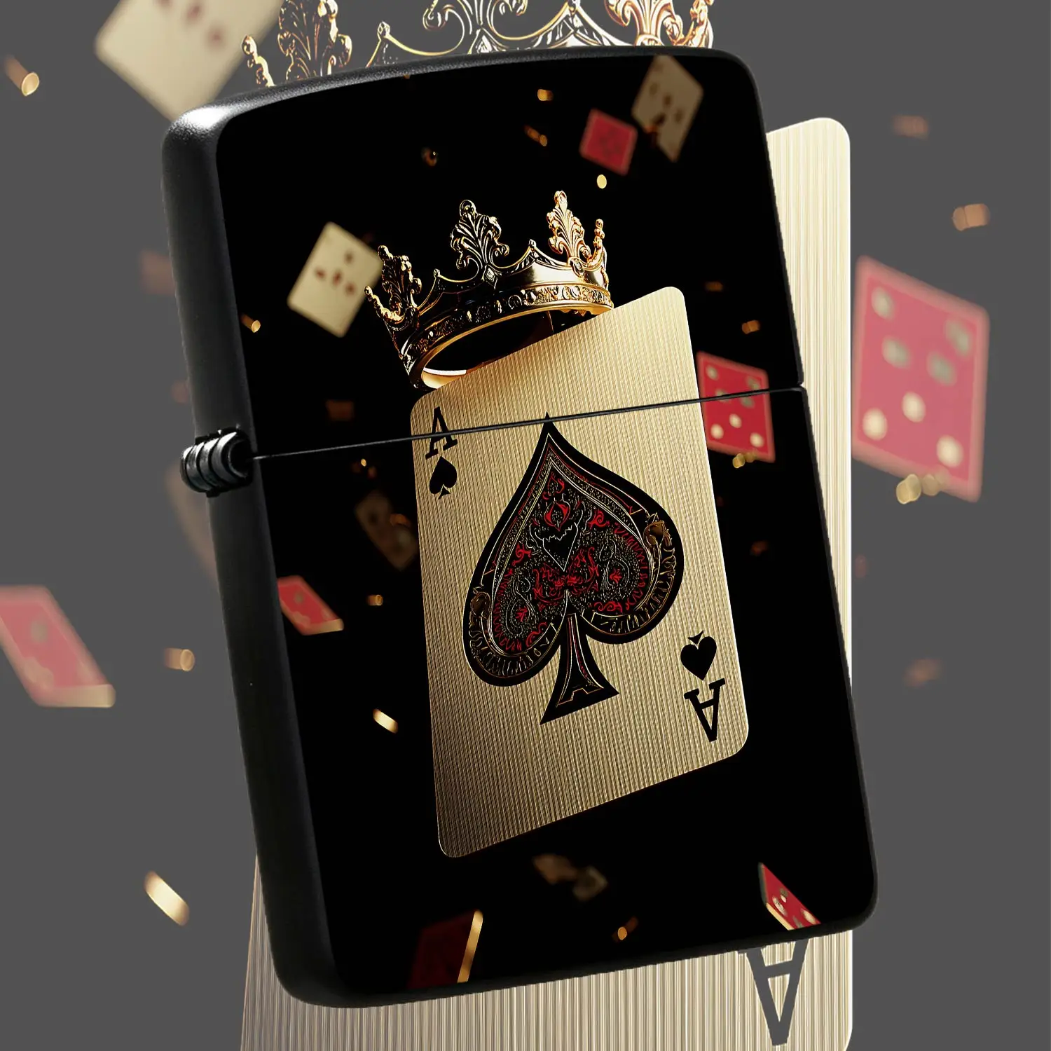 Luxury Crowned Ace Of Spades Themed Windproof Lighter, Exquisite Gold Brushed Craft, Stylish Premium Decor Accessory, Ideal For Daily Use, Party Gathering, Gifting Scenarios, Delicate Creative Present For Friends And Ho A Humorous And Inter