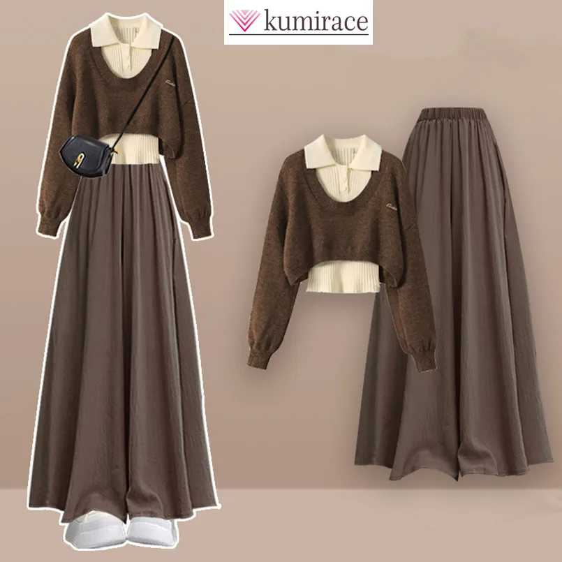 

Autumn and Winter Fashion Women's Set New Meilad Knitted Sweater Slimming Skirt Pants 3-Piece Set