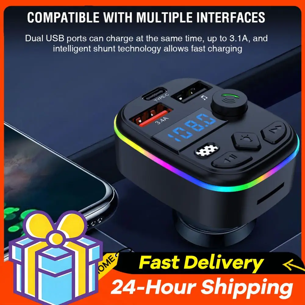 Wireless Bluetooth Car Adapter Bluetooth FM Transmitter Receiver MP3 Player Handsfree Call Type-C USB Charger Car Accessories