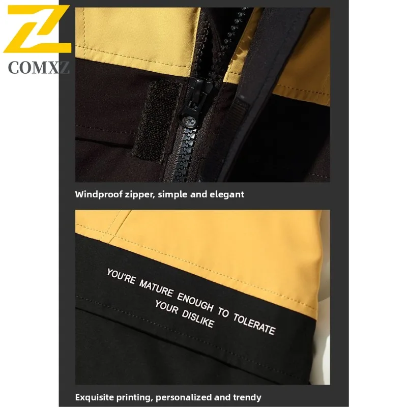 เสื้อโค้ทพัฟเฟอร์ผู้ชาย COMXZ รุ่นใหม่ แบบมีฮู้ด ตัดต่อผ้า สำหรับกิจกรรมกลางแจ้ง กันลม เหมาะสำหรับการเดินทาง ปีนเขา ป้องกันความหนาว