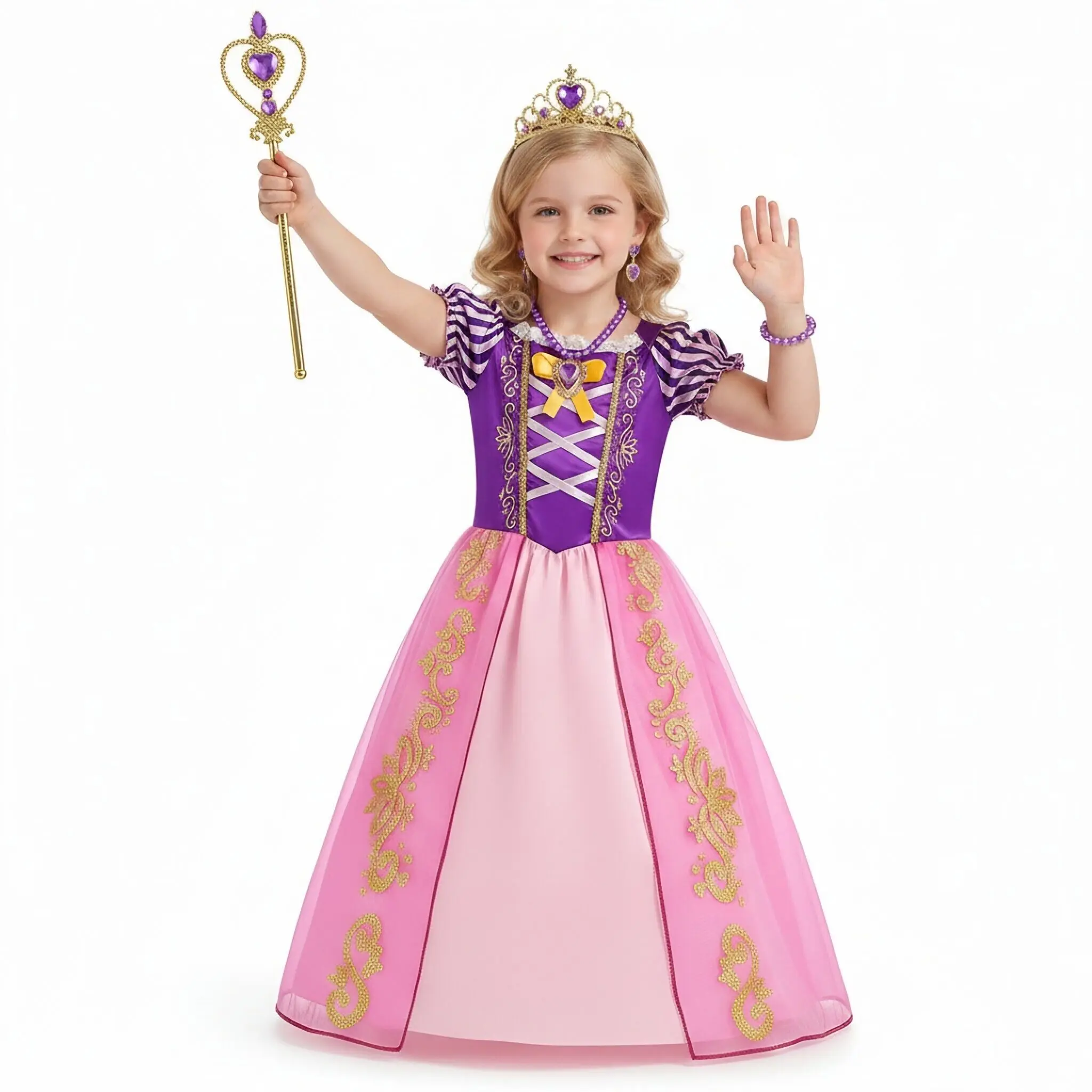 Mädchen Rapunzel Kleid Tangled Prinzessin Kostüm Halloween Geburtstag Karneval Party Vestido Kinder Geburtstagskleid – Detail 2