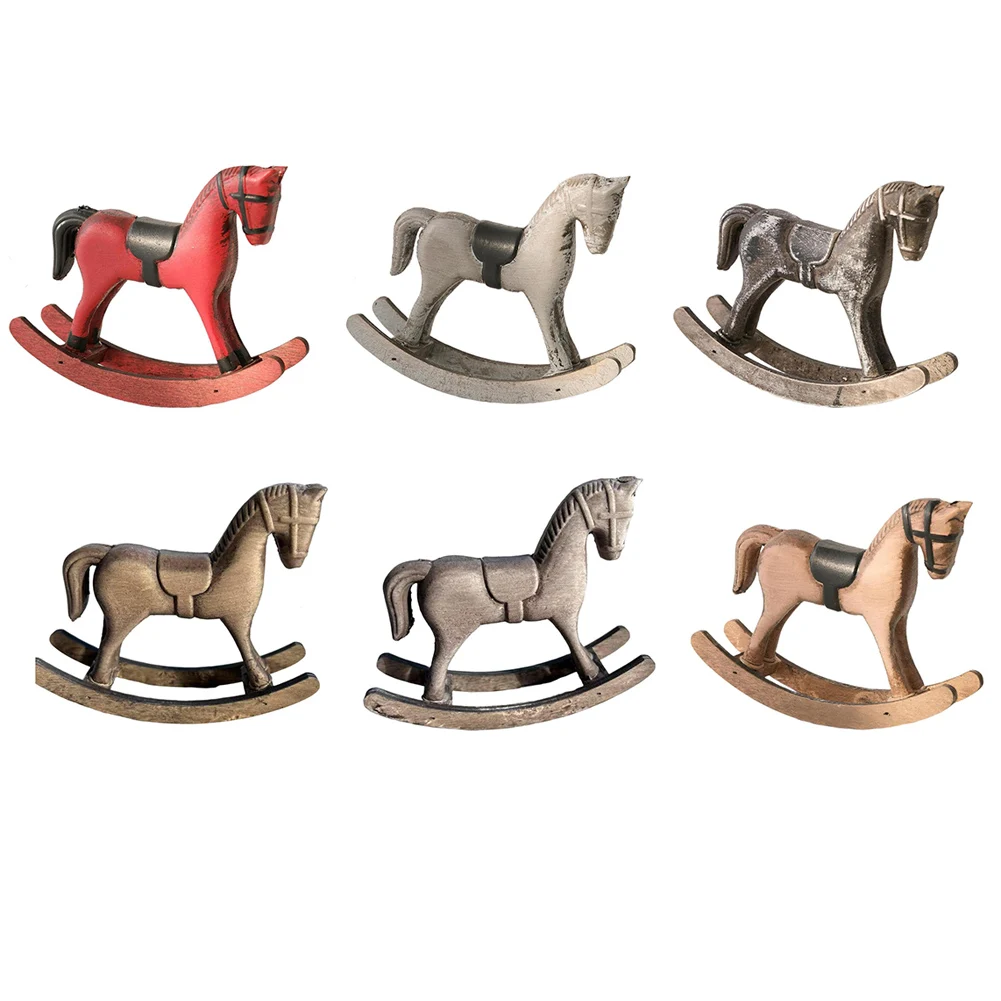 1pcs Vintage Wooden Rocking Horse Decoration Figurine Decoration House Wooden Ornaments Living Room Desktop Decoration