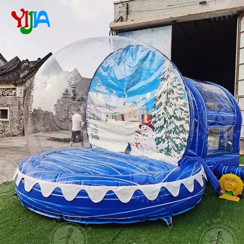 Christmas /Halloween Decoration Inflatable Snow Globe Transparent Bubble Tent With Printed Background Air Blower For Advertising