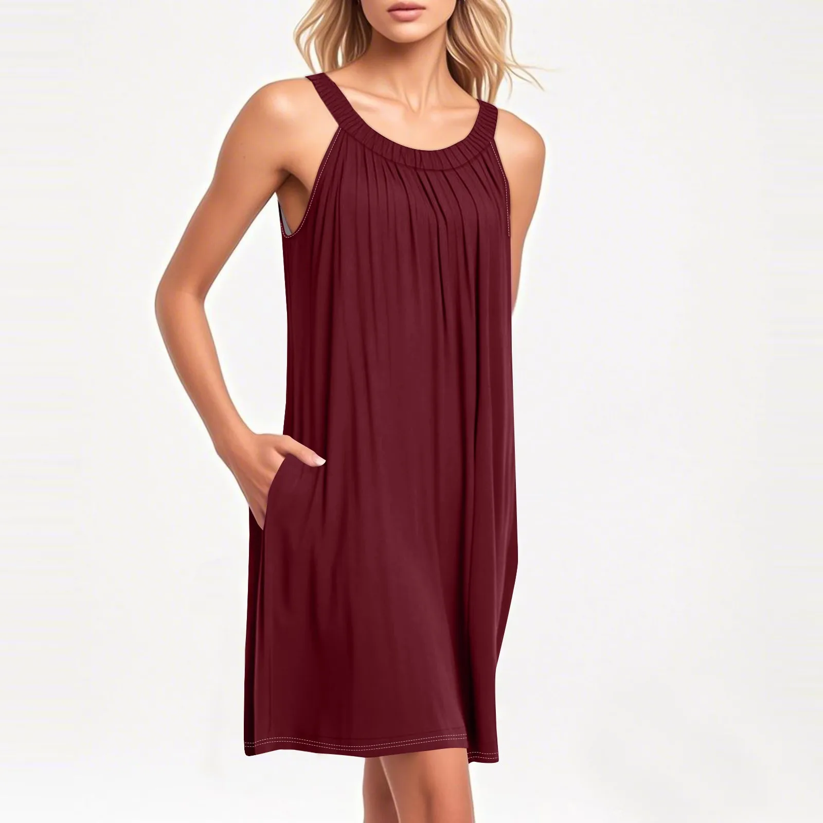 Gilet da spiaggia da donna Casual estivo con spalline tascabili Abito tinta unita Abiti eleganti da donna Abiti Mujer Abito femminile Roupas