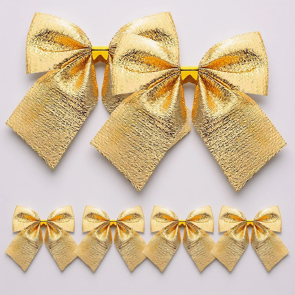 

12Pcs Golden Ribbon Bows Bowknot Christmas Tree Hanging Decorations Satin 500x500cm Christmas Tree Hanging Decorations