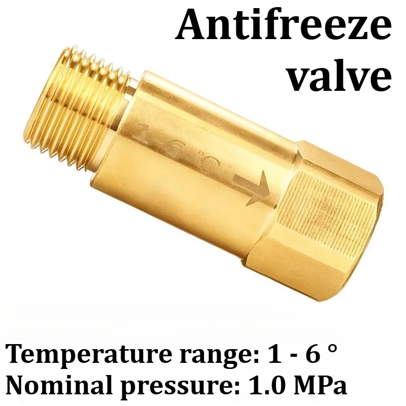 1/2 DN15 Automatic Anti-Freeze Valve Brass Straight Through Water Faucet Outdoor Pipe Frost Protection 1-6°C Temperature Control