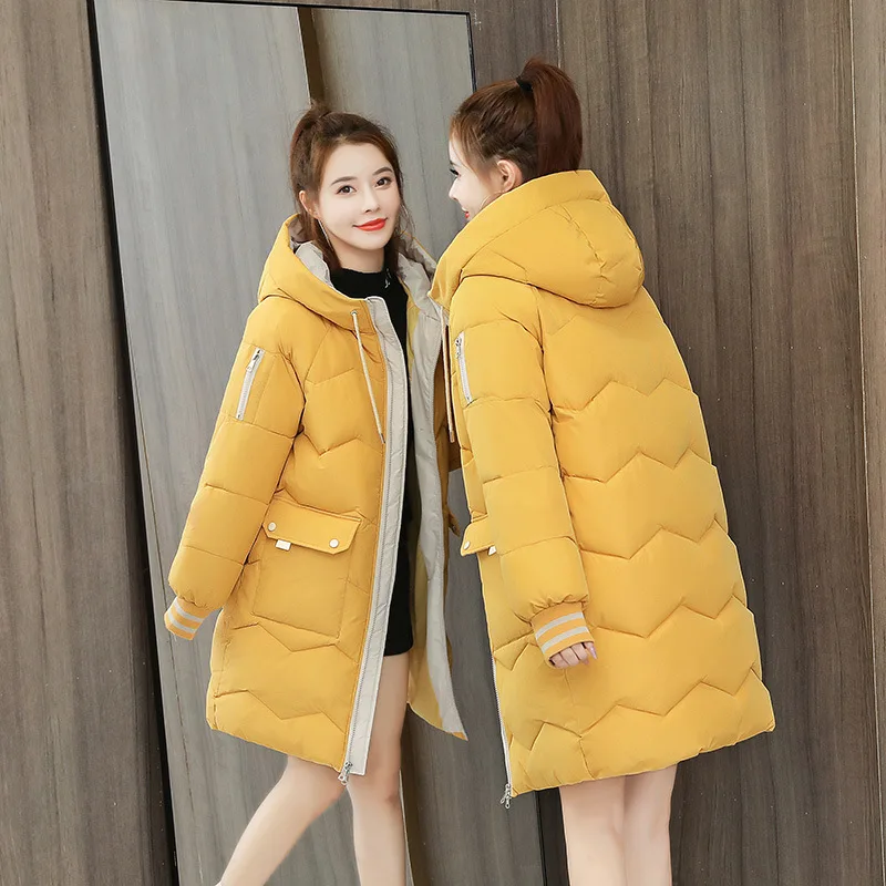 Abrigo de invierno para mujer, Parkas acolchadas de algodón de longitud media con capucha, abrigo informal grueso y cálido, ropa holgada para la nieve, prendas de vestir sólidas, chaqueta 4XL