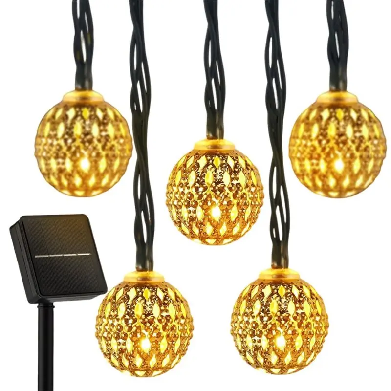 ABYN-Solar Powered LED Outdoor String Lights Moroccan Ball For Garden Fence Christmas