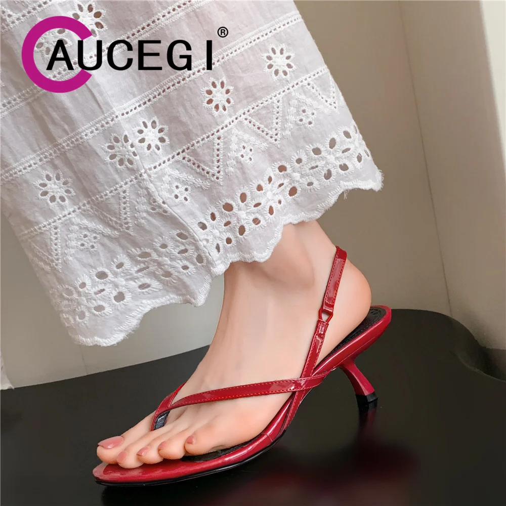 

Aucegi/Новые женские сандалии с босоножками на пятке, летние повседневные модные удобные туфли из натуральной кожи на тонком высоком каблуке с круглым носком