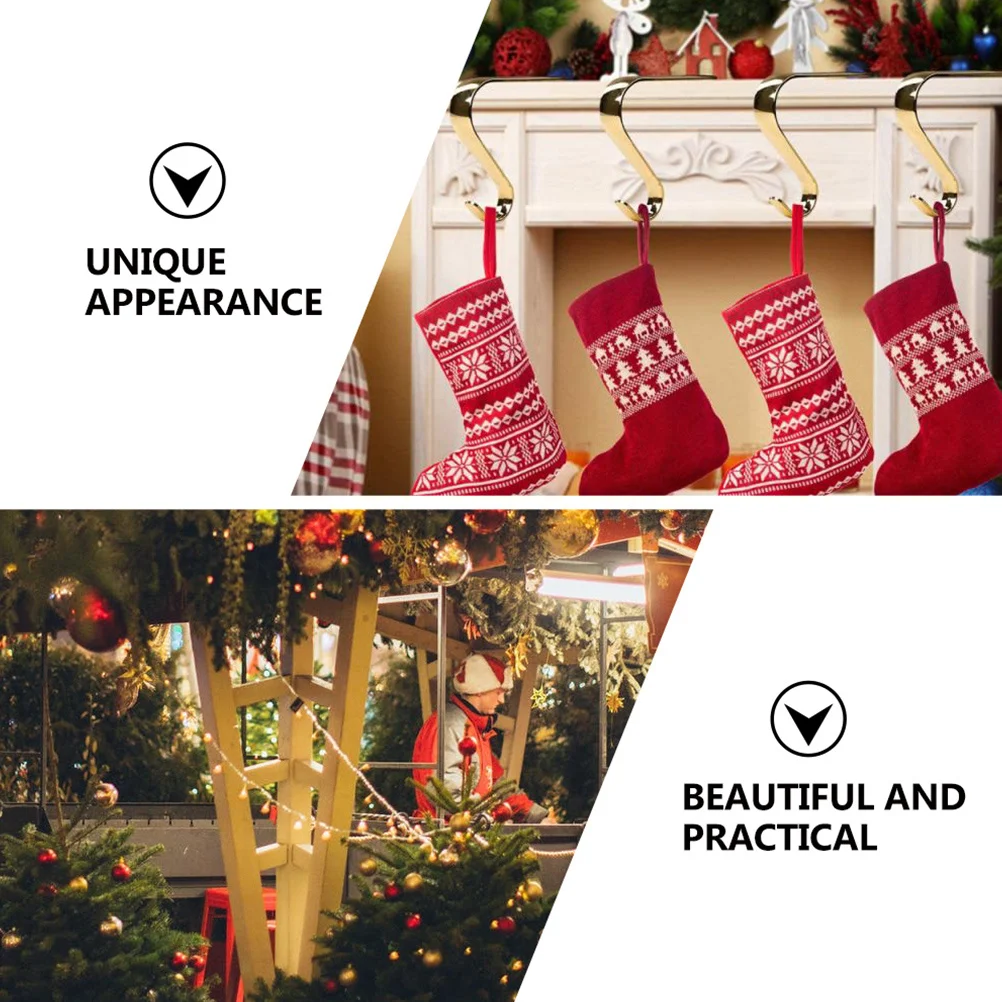 

3Pcs Xmas Fireplace Hooks Golden Zinc Alloy Mantel Hook Christmas Stocking Holder Garland Hanging Decoration Xmas Fireplace Hook