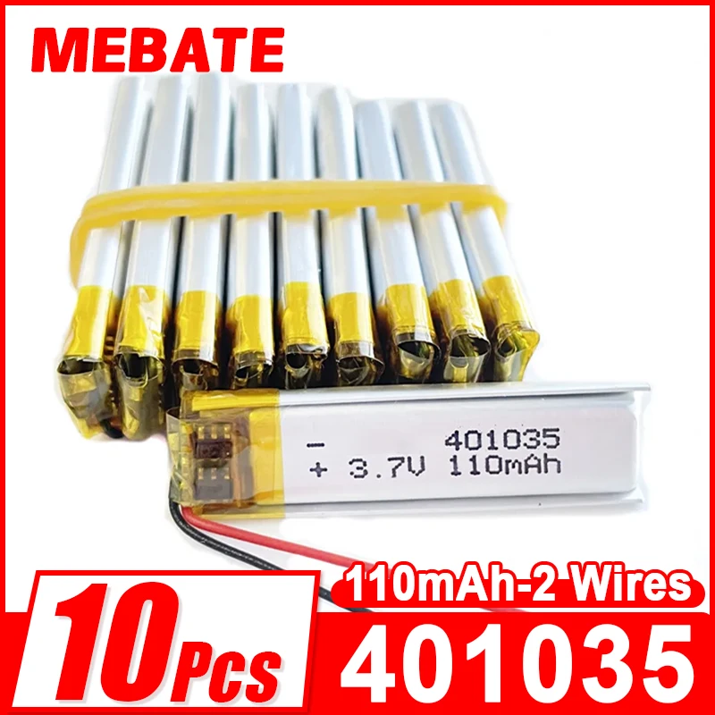 Lot 10Pcs 401035 3.7V 110mAh Lipo Rechargeable Battery For GPS Bluetooth Headset Video Pen Recorder Camera LED Light