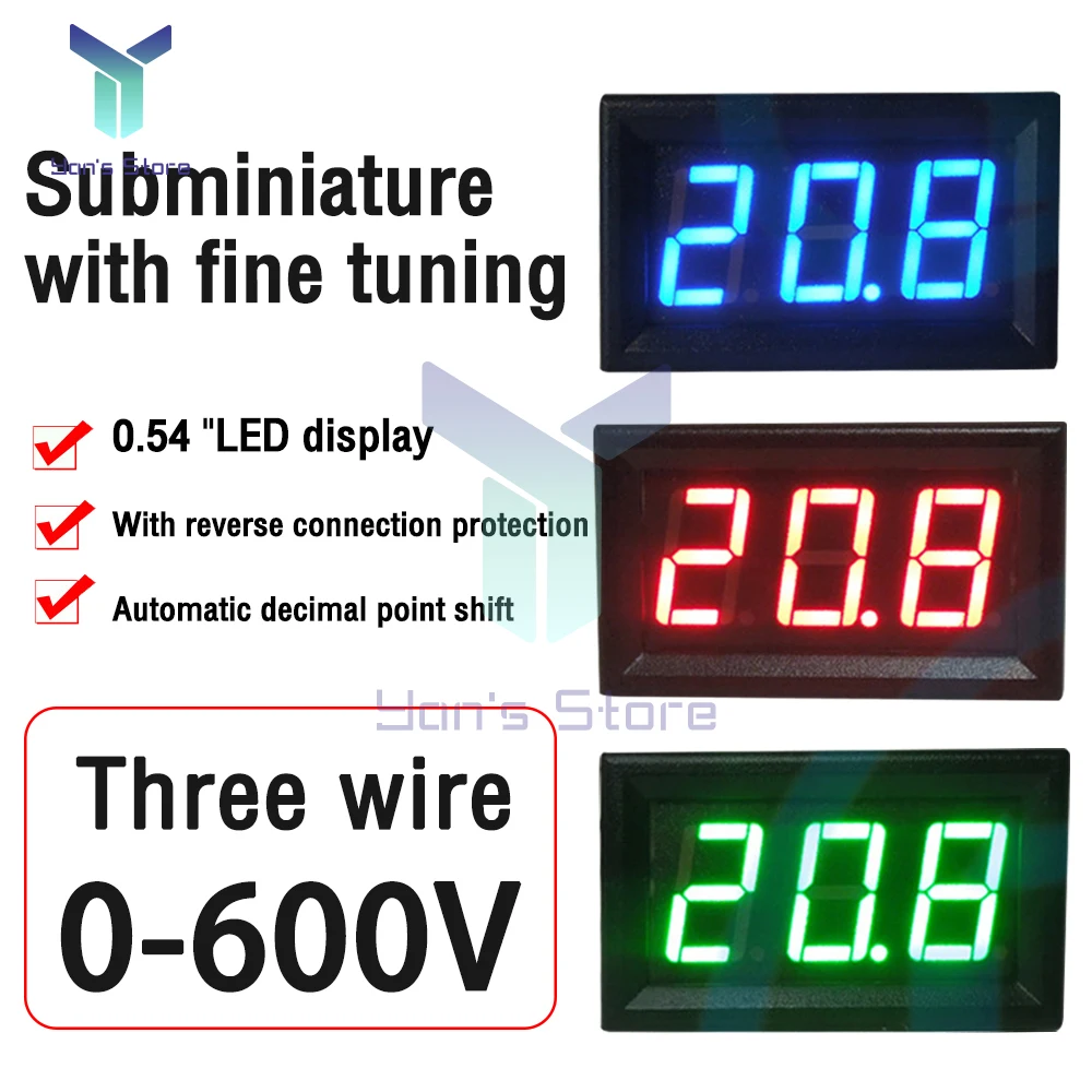 DC 0-600V 0.56\'\' Digital Voltmeter 3-wire Voltage Detector Volt Panel Meter Tester Red Blue Green LED Display