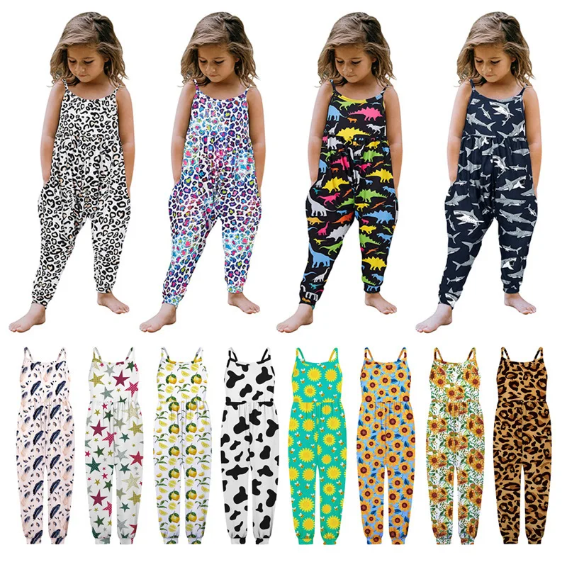 

Ins Summer Baby Girls Suspender Off Shoulder Climbing Jumpsuit Mermaid Printing Bodysuit Sling Leopard Romper Children Clothing