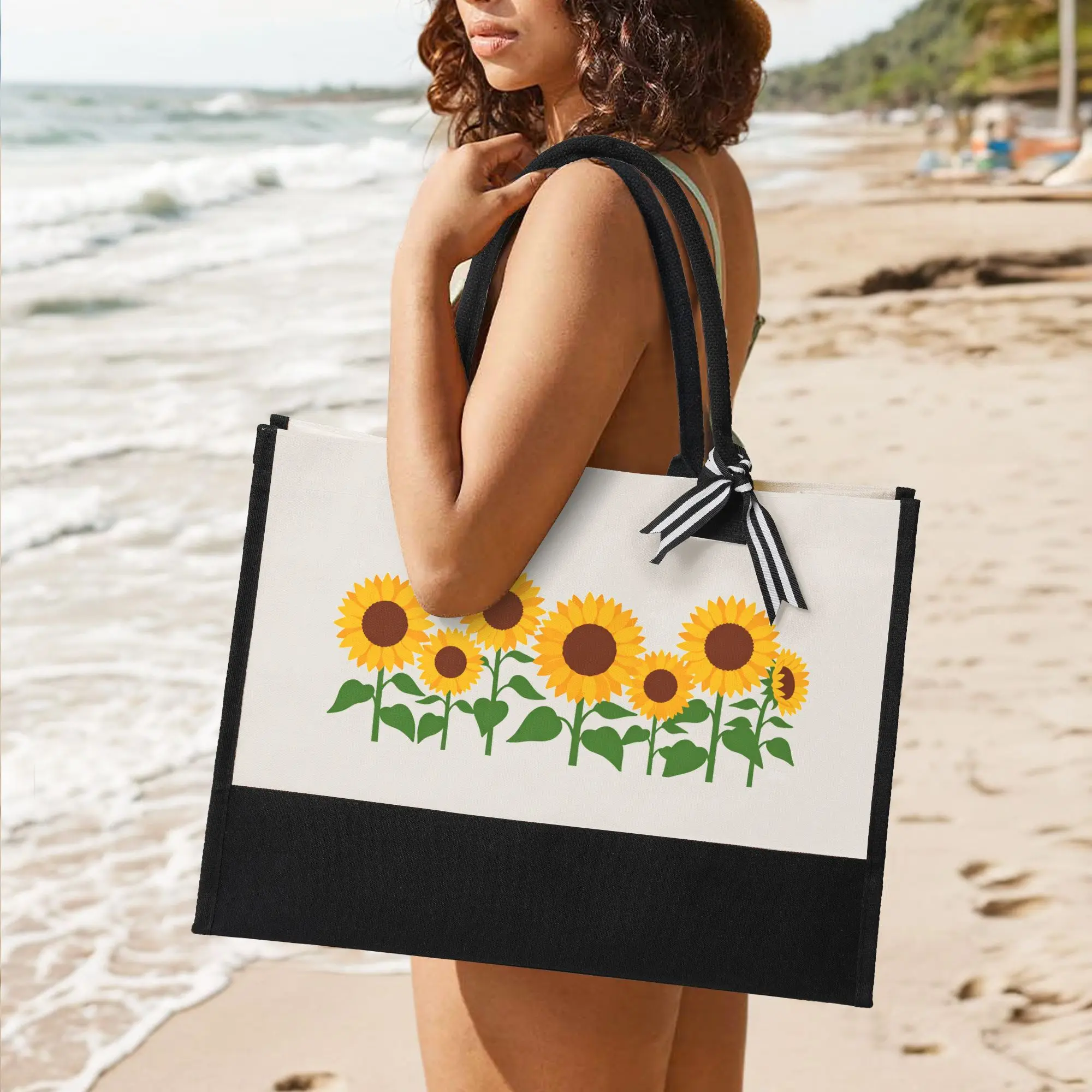 Sunflower Canvas Tote Bag Reusable Eco-Friendly Grocery Handbag Large Capacity Gift Bag for Shopping Travel Beach