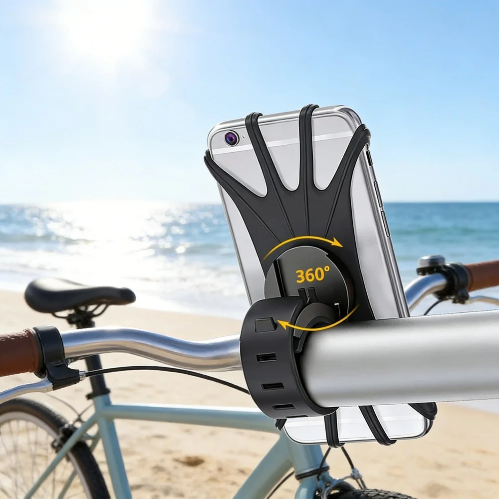 

New 360 Rotatable Mobile Phone Bicycle Motorcycle Bike Safe Bracket Silicone Support Silicone Pull Type For iPhone Phone Stand