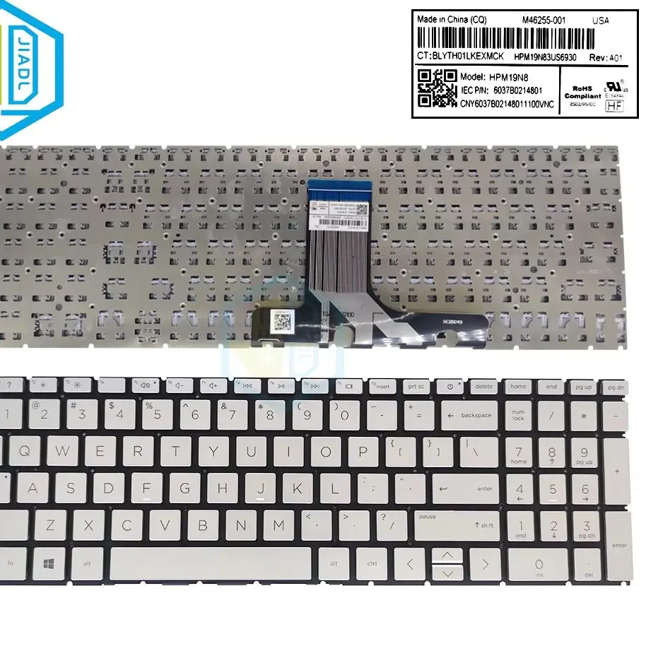 US English LA Replacement Keyboards For HP Pavilion 15-ER 15S-ER 15T-ER Computer Keyboard Silver M46255-001 HPM19N8 6037B0214801