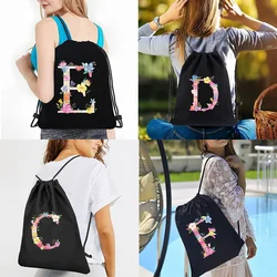 Cordão duplo sacos de ombro saco esportivo mochilas lona feminino portátil casual selvagem simples organizador masculino rosa 26 carta impressão
