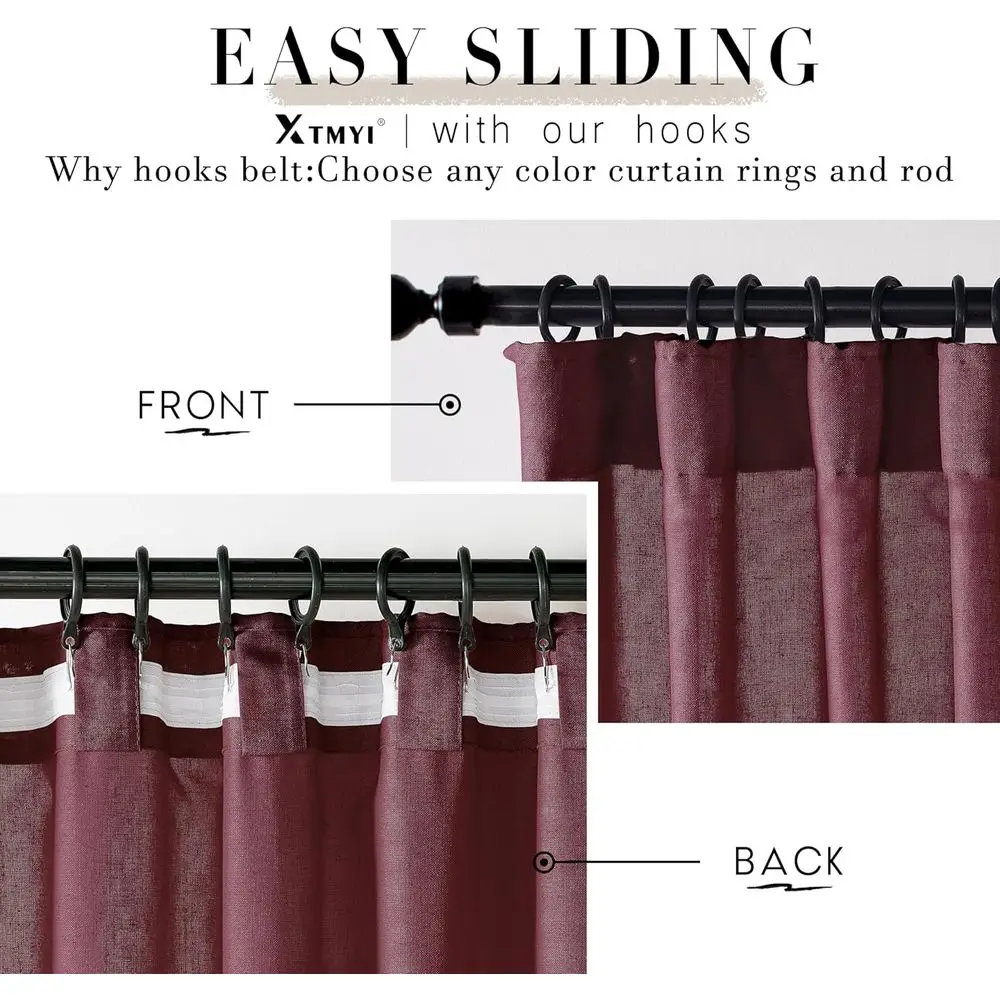 Cortinas semitransparentes estilo lino vino tinto, 108x50, 4 opciones colgantes, juego de 2 para sala de estar y decoración navideña