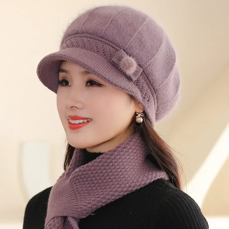 Middle-aged and elderly hats, women's autumn and winter rabbit fur knitted cap, elderly mother hat