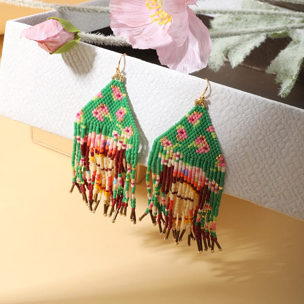 

Beaded earrings Tassel Human face Originality Design Hand knitting Bohemia Alloy Tide Simple Rice bead earrings