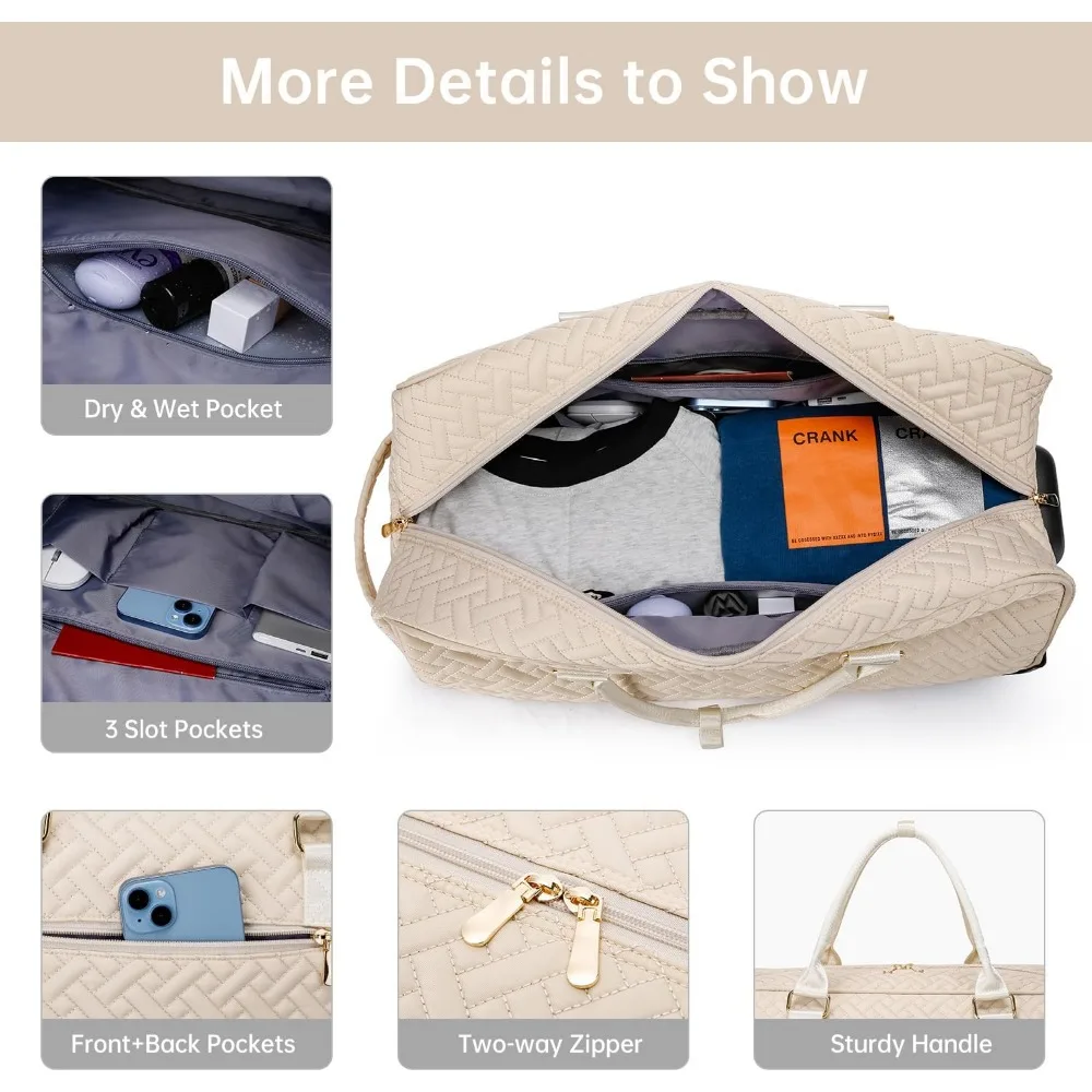 حقيبة سفر نسائية مع جيب للأحذية، يمكن حملها طوال الليل وعطلة نهاية الأسبوع، وحقيبة أدوات الزينة، وحقيبة صالة الألعاب الرياضية للأشياء المبللة