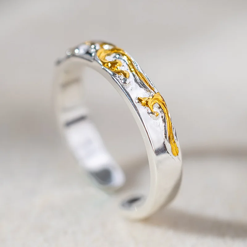Amxiu sterling silver 925 handmade couple rings for men and women's fashionable love ring resizable jewelry accessory