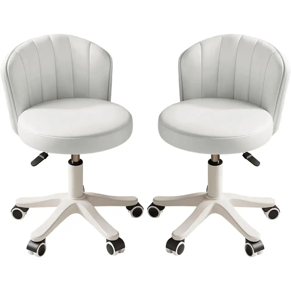 Small Round Rolling Desk Chair ArmlComy Vanity Computer Chair with Low Backrest PU Leather Height Adjustable Swivel Work Spa Cha