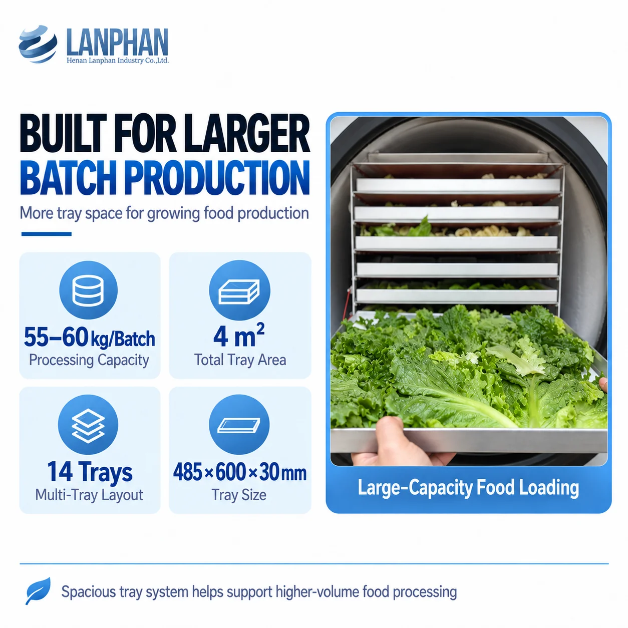Large Capacity Commercial Food Freeze Dryer 14 Trays -65℃ Cold Trap for Fruit Vegetable Food Processing