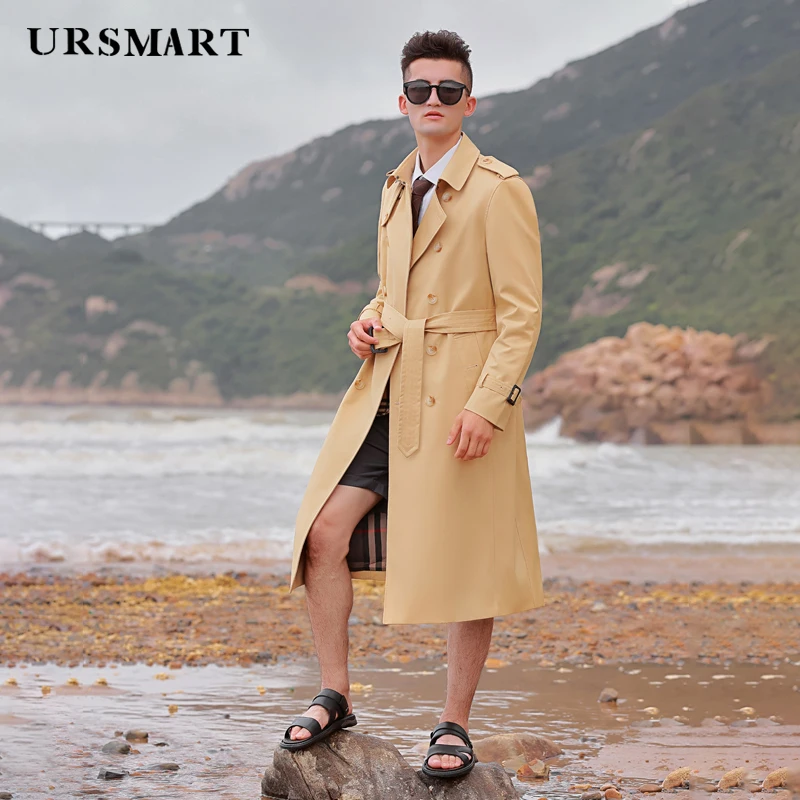 men's long trench coat knee length double breasted autumn and winter new rainproof thickened down vest British classic windbreak