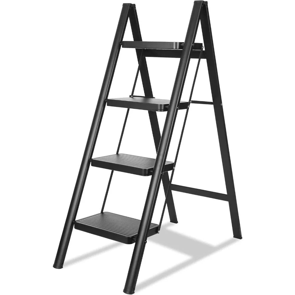 

4 Step Ladder, Folding Step Stool for Adults with Wide Anti-Slip Pedal, Lightweight, Perfect for Kitchen& Household, Library Off