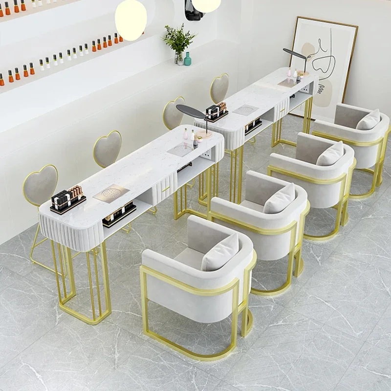 Nordic Dressing Manicure Table Golden Multifunction Storage Marble Tabletop Nail Tables Luxury Salon Furniture Nail Desk LLMT