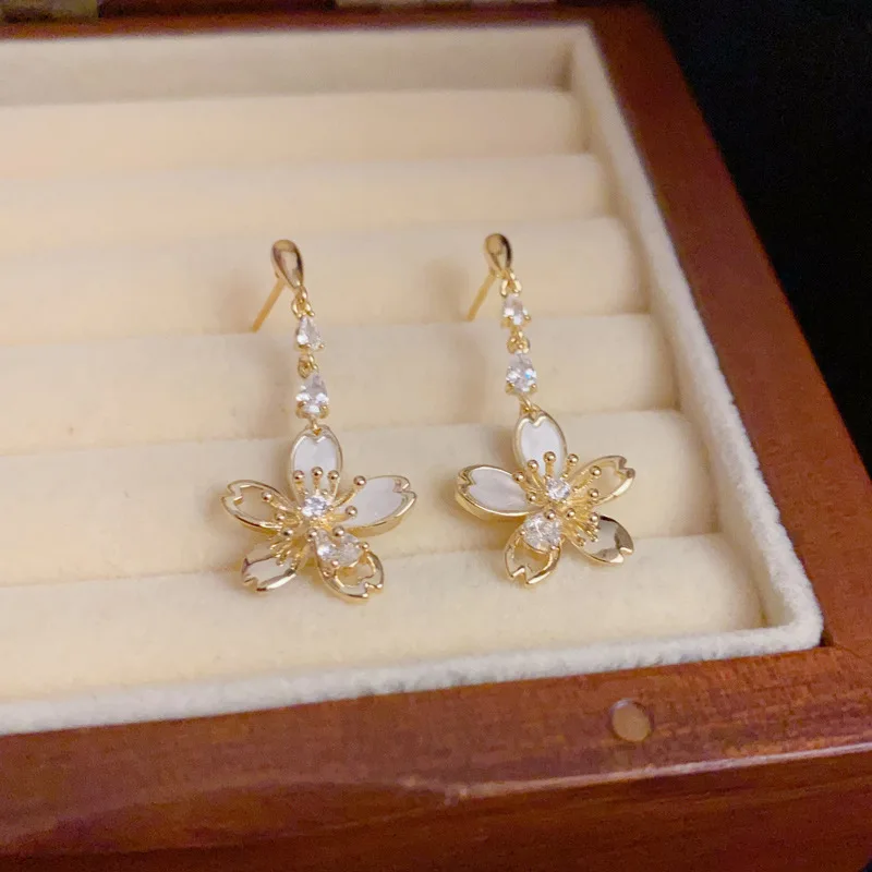 

925 Silver 14k Gold Plated Zircon Long Tassel Flower Drop Earrings for Women Wedding Luxury Fashion Jewelry Face Slimming