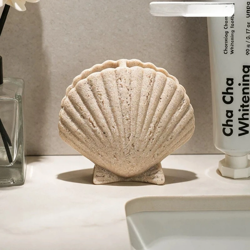 Shell-shaped Sandstone Material Toothbrush Storage Rack Stone-patterned Toothbrush Rack Stand Bathroom Storage and Decoration