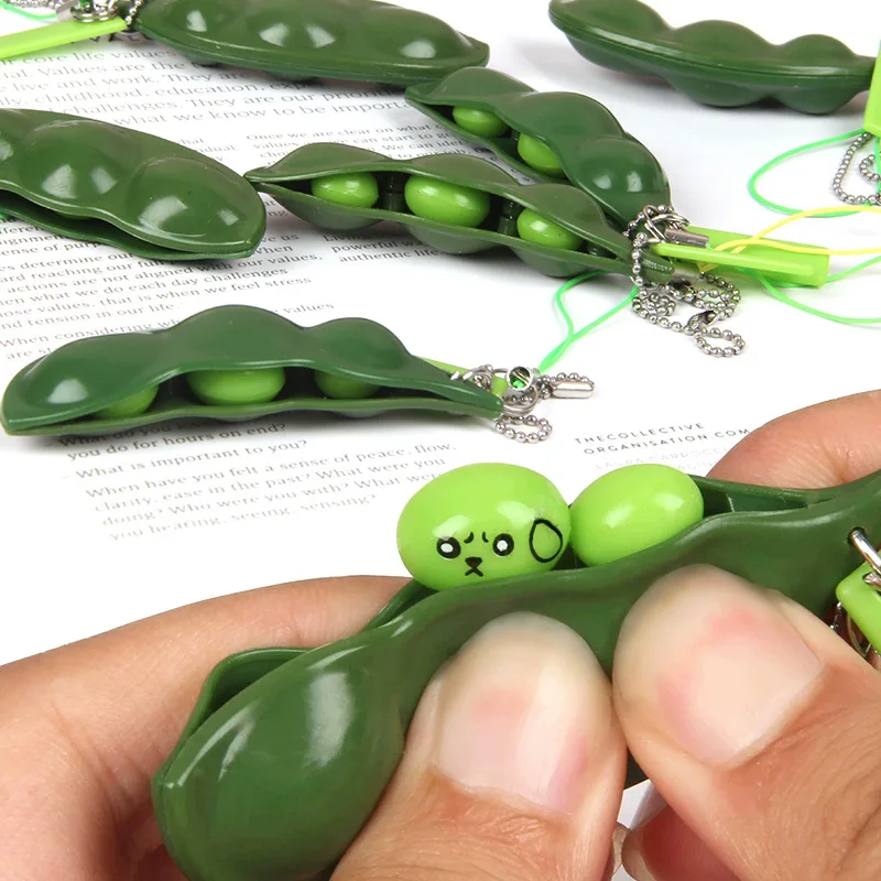 

2pcs Squishy Decompression Antistress Toys Squeeze Peas Bean Keychain Adult Kids Relief Rubber Stress Reliever Toy J117