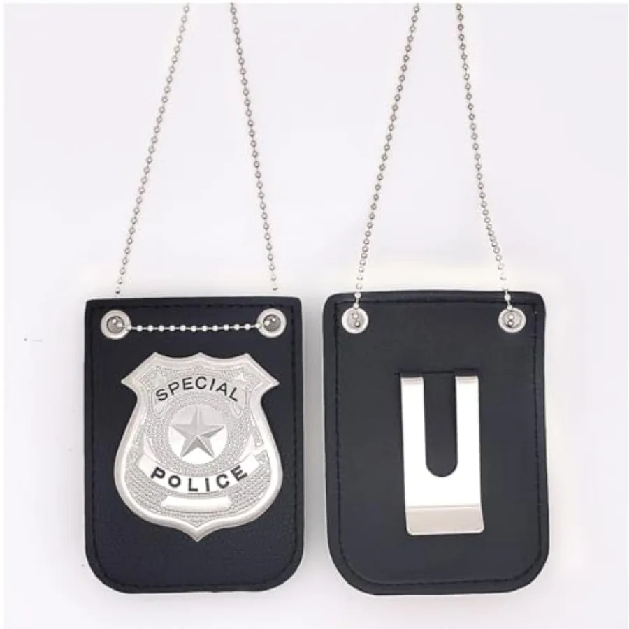 iMagitek 2 Pcs Police Costume Accessories for Adults Police Badge with Chain and Belt Clip for Cop Play Costume Accessories Pol view 3